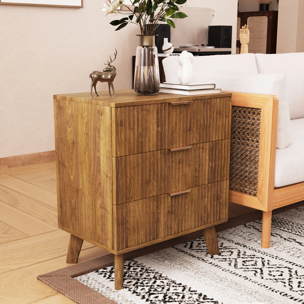 YOCWO Fluted Nightstand for Bedroom Set of 2, Wood Bedside Table Set of 2 with Drawers, Black