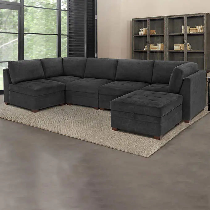 Thomasville Tisdale Fabric Sectional – Includes Storage Ottoman and Modern Profile