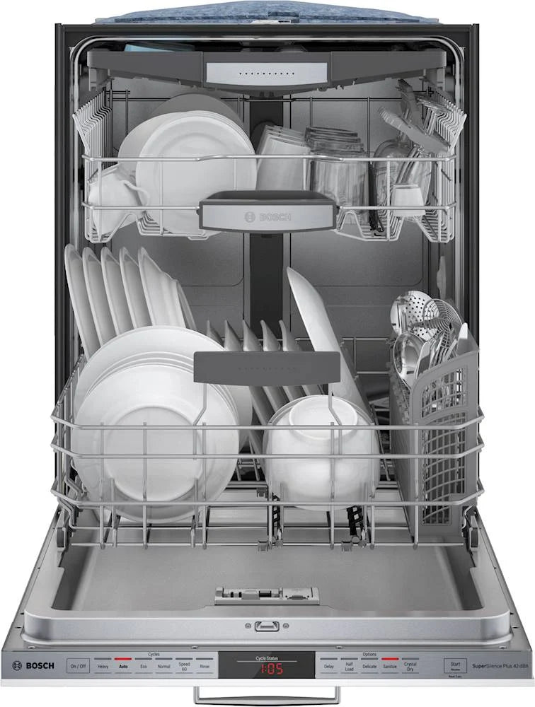 Bosch - 800 Series 24" Top Control Built-In Dishwasher with CrystalDry, Stainless Steel Tub, 3rd Rack, 42 dBa - Custom Panel Ready
