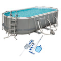 Bestway 18 Foot Power Steel Swimming Pool Set with Vacuum and Maintenance Kit