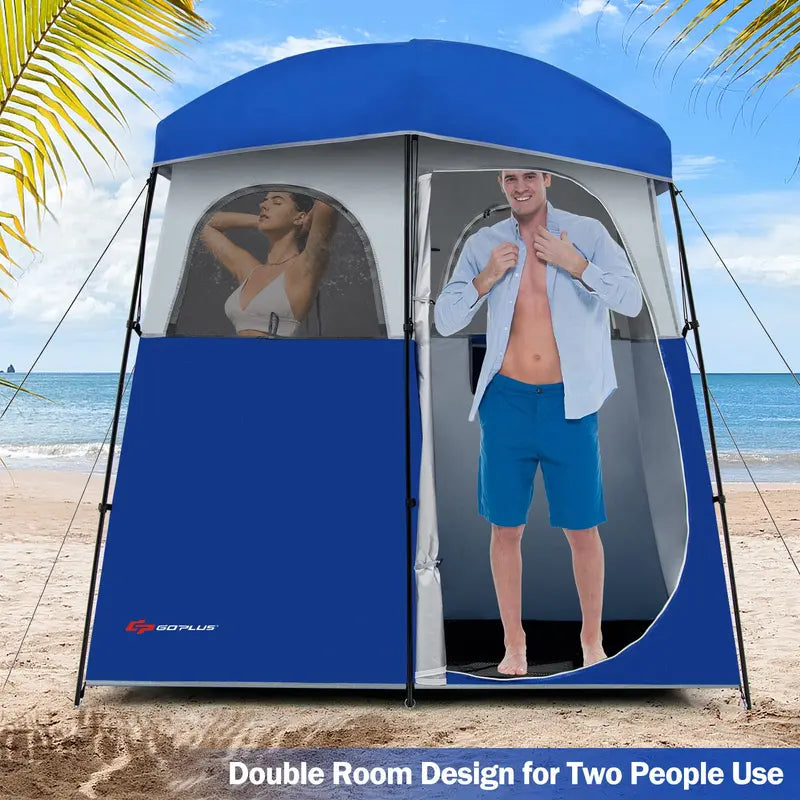 Two-Room Oversized Outdoor Shower Tent with Portable Carry Bag
