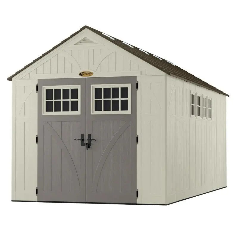 Tremont 8′ x 16′ Heavy-Duty Plastic Storage Shed – Extended Coverage, Ventilated, Weatherproof Backyard Storage Building