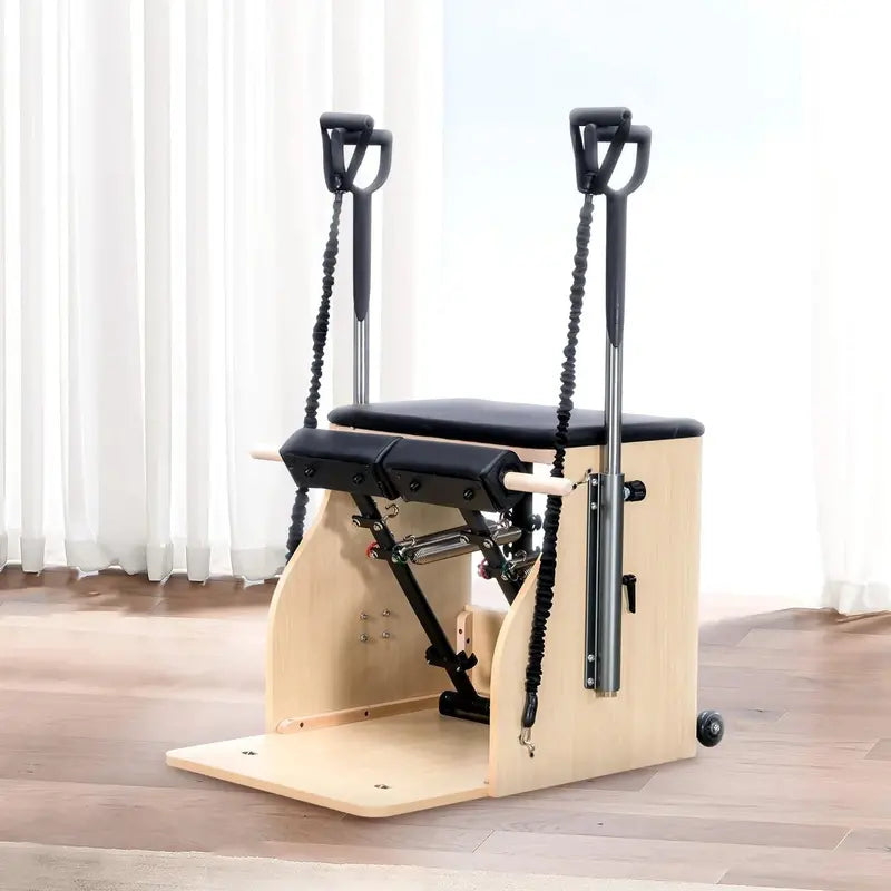 Split-Pedal Pilates Chair with Handles – Compact Reformer for Home or Studio Workouts