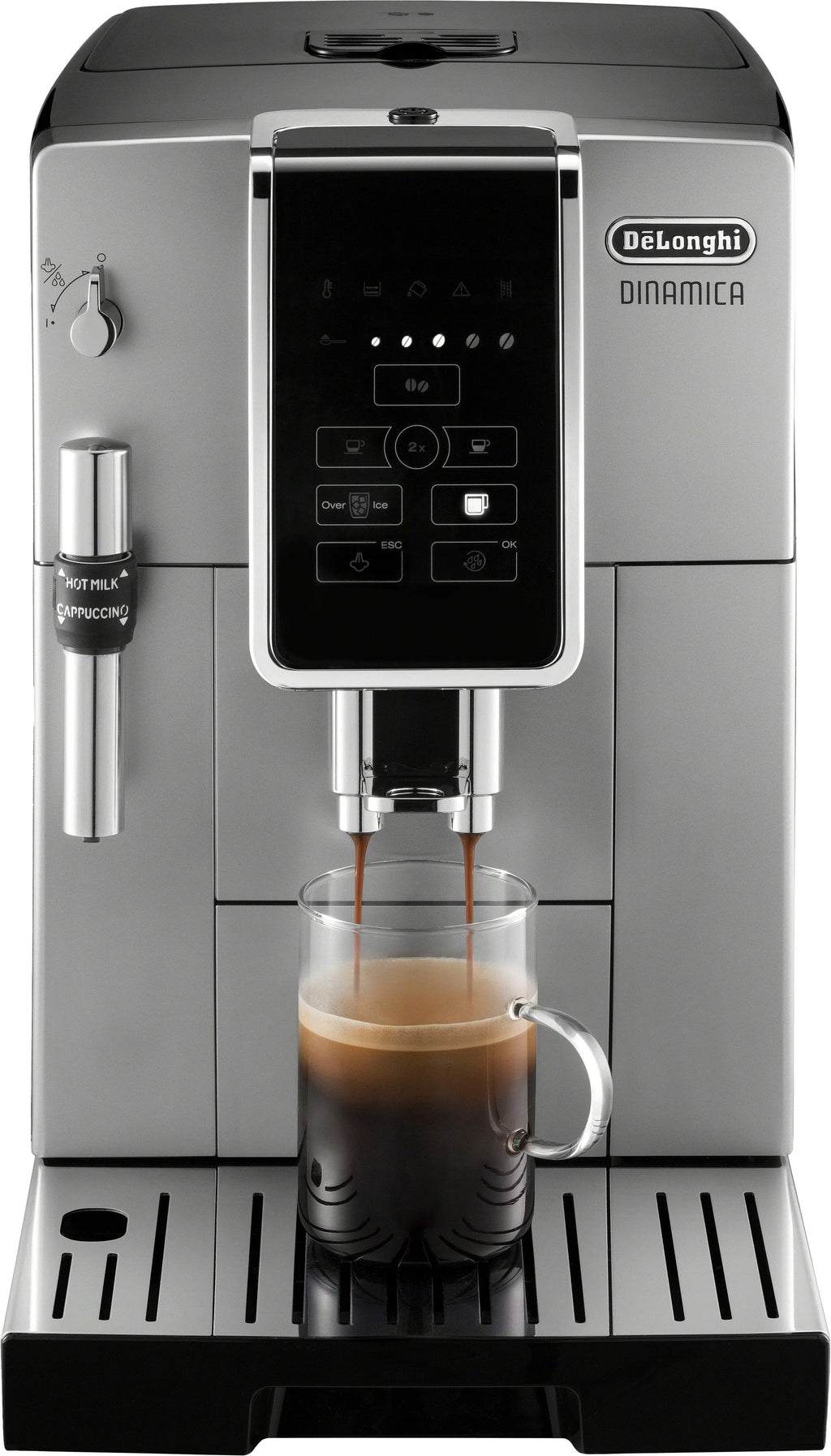 De'Longhi - Dinamica TrueBrew Over Ice Fully Automatic Coffee and Espresso Machine- Chrome and Black