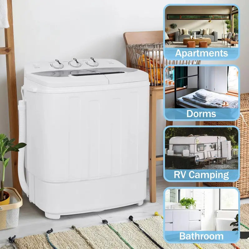 Compact Twin-Tub Mini Washing Machine  13-Lb Total Capacity with Separate Wash & Spin Functions