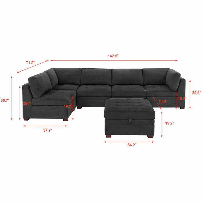 Thomasville Tisdale Fabric Sectional – Includes Storage Ottoman and Modern Profile