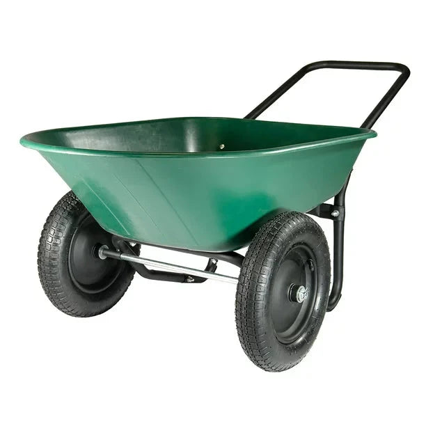 Garden Star Dual Wheel . Poly Tray Yard Rover Wheelbarrow . Green