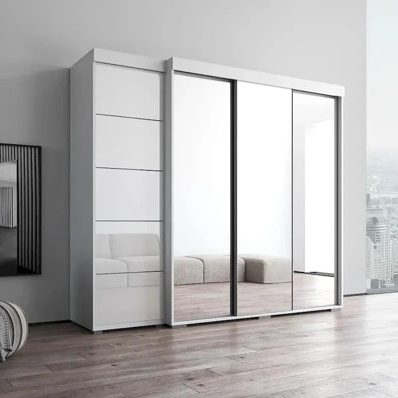 Tri-Mirror Full-Height Wardrobe Cabinet