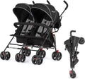 Compact Twin Umbrella Stroller in Black  Lightweight Double Stroller for Infant & Toddler with Large Canopy & Storage Basket