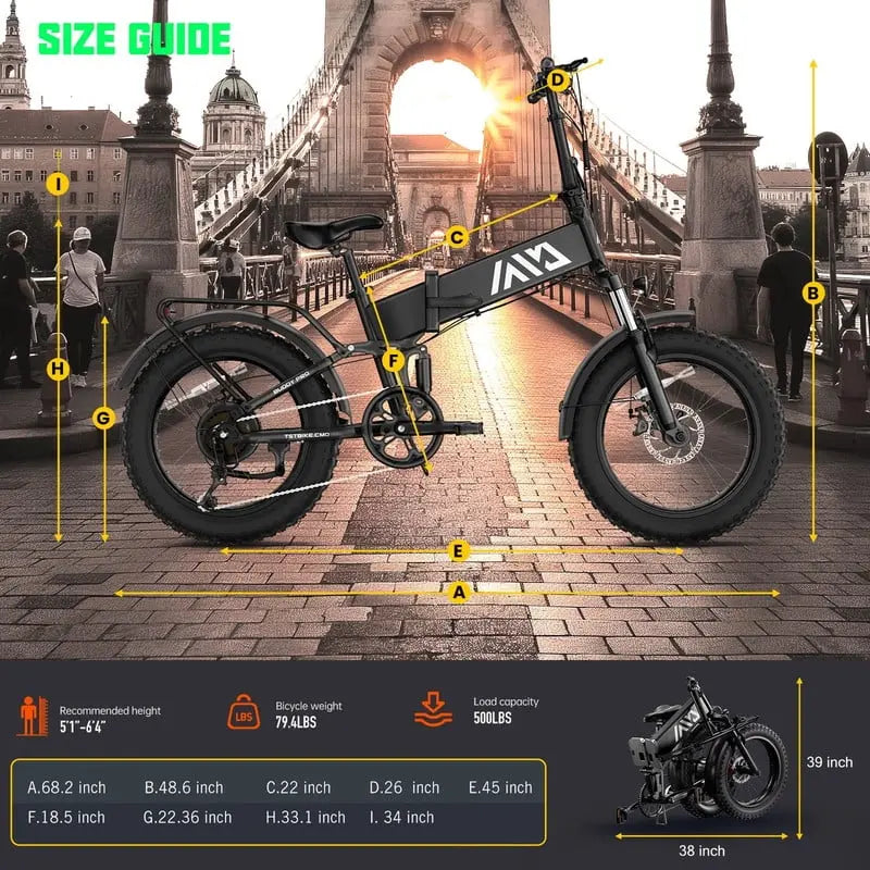 TST Buddy Pro 750W Foldable Electric Bike, 20″ Fat Tire, 48V 13Ah Battery, Dual Suspension, LCD Display, Black