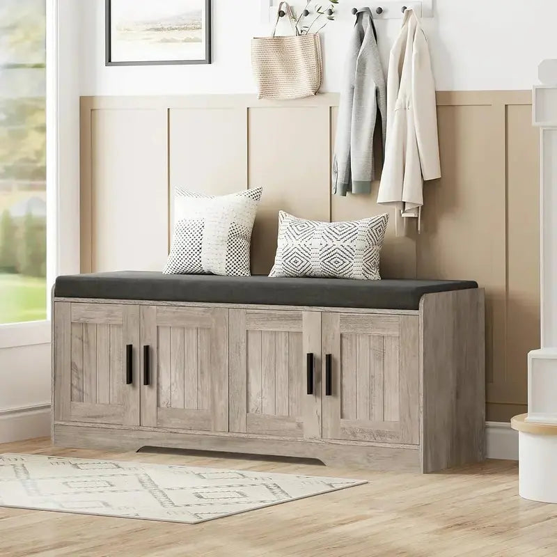 Two-Tier Entryway Bench with Thick Padded Seat & Shoe Storage – Modern Hallway Organizer