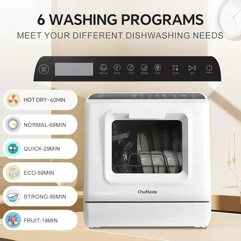 Compact Double-Spray Arm Countertop Dishwasher for Easy On-Demand Cleaning