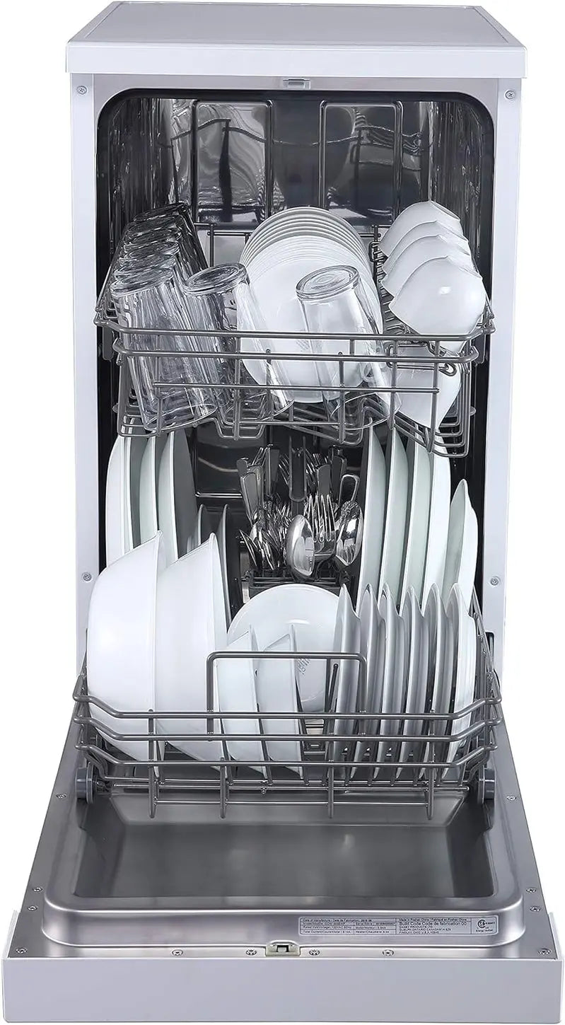 Compact 18-Inch Portable Dishwasher  8-Place Setting Capacity, White Countertop Model