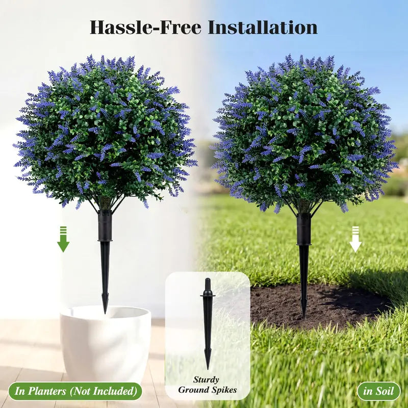 Two-Piece Faux Lavender Boxwood Topiary Balls – 27.5-Inch Lifelike Decorative Plants
