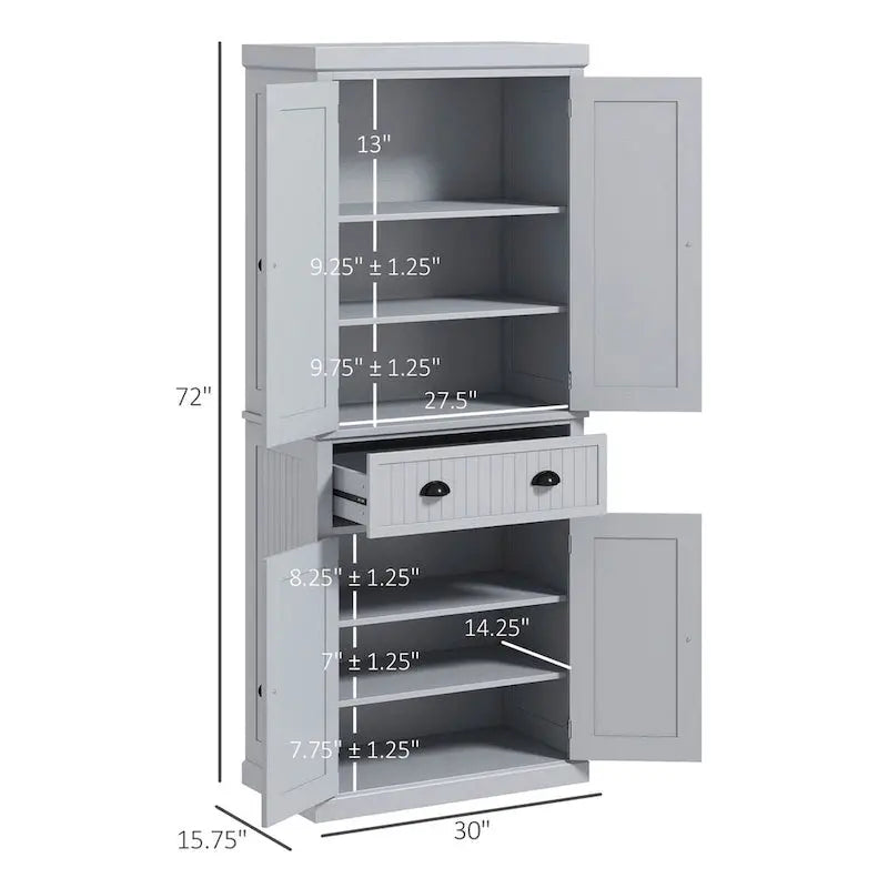 Traditional Pantry Cabinet – 72″ Freestanding Storage with Doors, Drawers & Adjustable Shelves