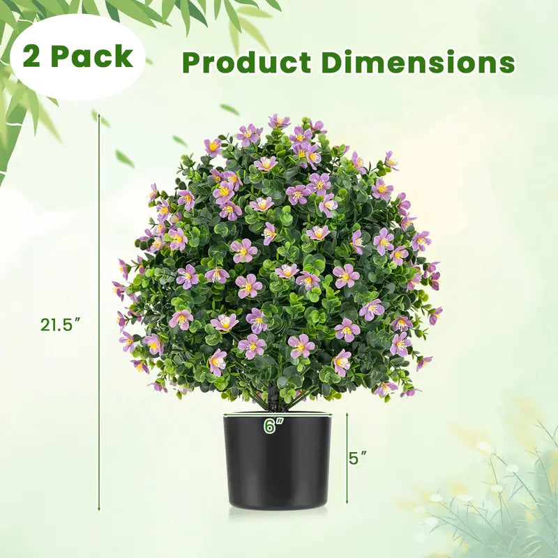 Two-Piece Faux Shrub Set — Lifelike Potted Artificial Plants with Blooming Details