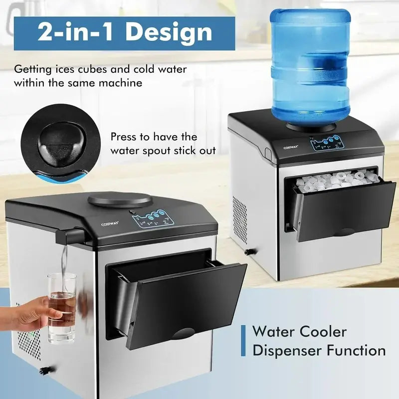COSTWAY Countertop Ice Maker  Water Dispenser Included, 3 Ice Sizes, 48 lbs/Day Output