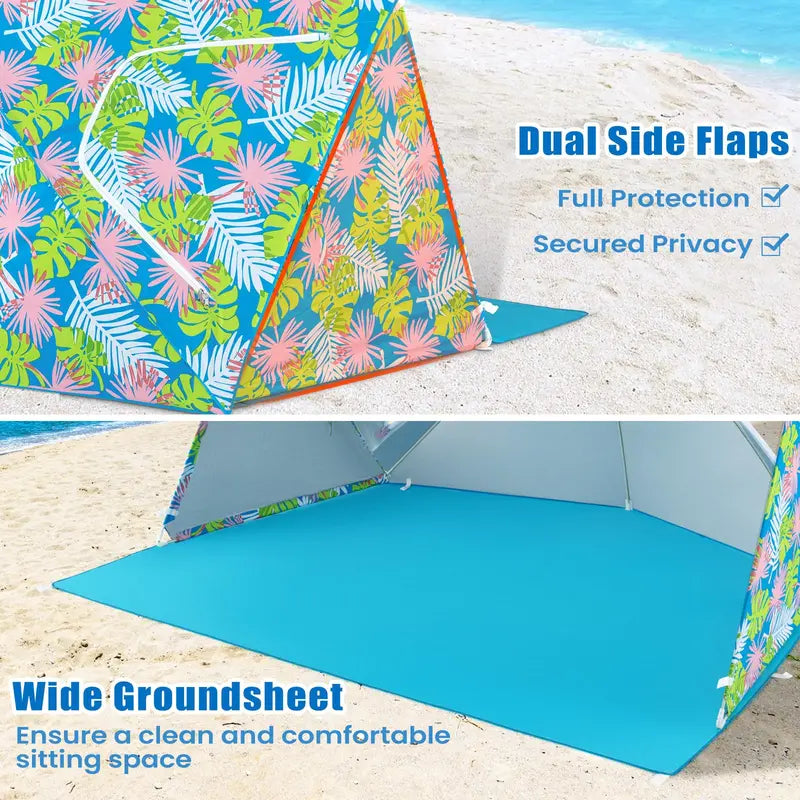 Convertible 2-to-4-Person Beach Tent  Dual-Side Sun Shelter with Roll-Up Windows