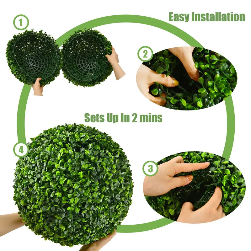 Two 15.7-Inch Artificial Boxwood Topiary Balls – Lifelike Decorative Sphere Plants