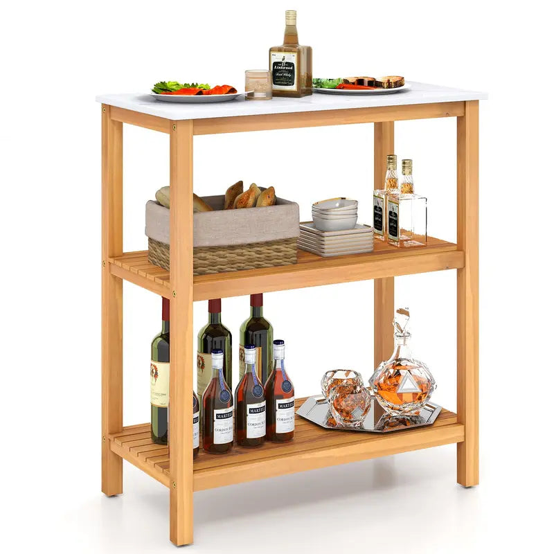 Three-Tier Wooden Patio Sideboard – 32″ x 16″ x 36″ Outdoor Serving and Storage Unit