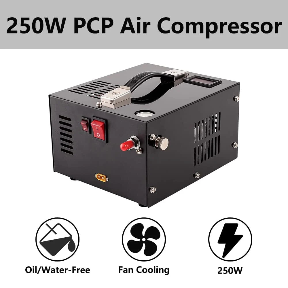 iMeshbean PCP Air Compressor, 4500PSI Portable PCP Compressor, 12V DC/110V 220V AC, PCP Manual-stop, w/Built-in Fan, for Paintball, Scuba Bottle