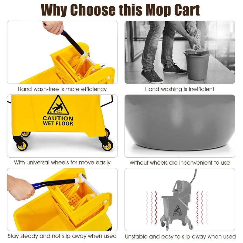 Commercial-Grade Mop Bucket with Wringer  Portable Floor Cleaning System for Home or Public Spaces
