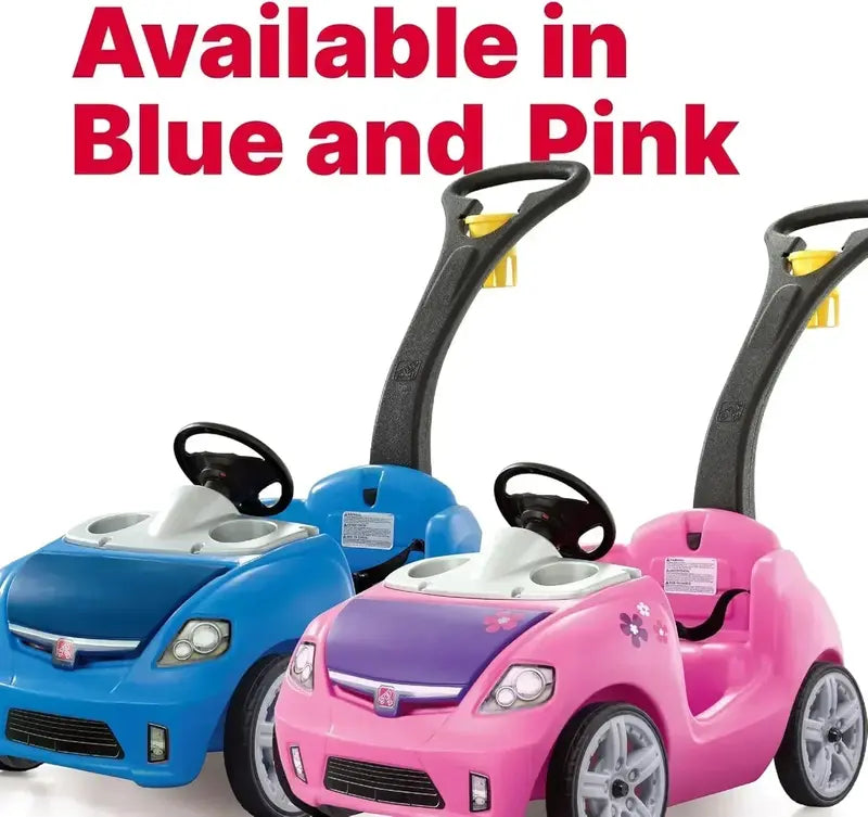 Step2 Whisper Ride II Pink Push Toy Car – Ride-On Vehicle with Seat Belt and Foldaway Storage