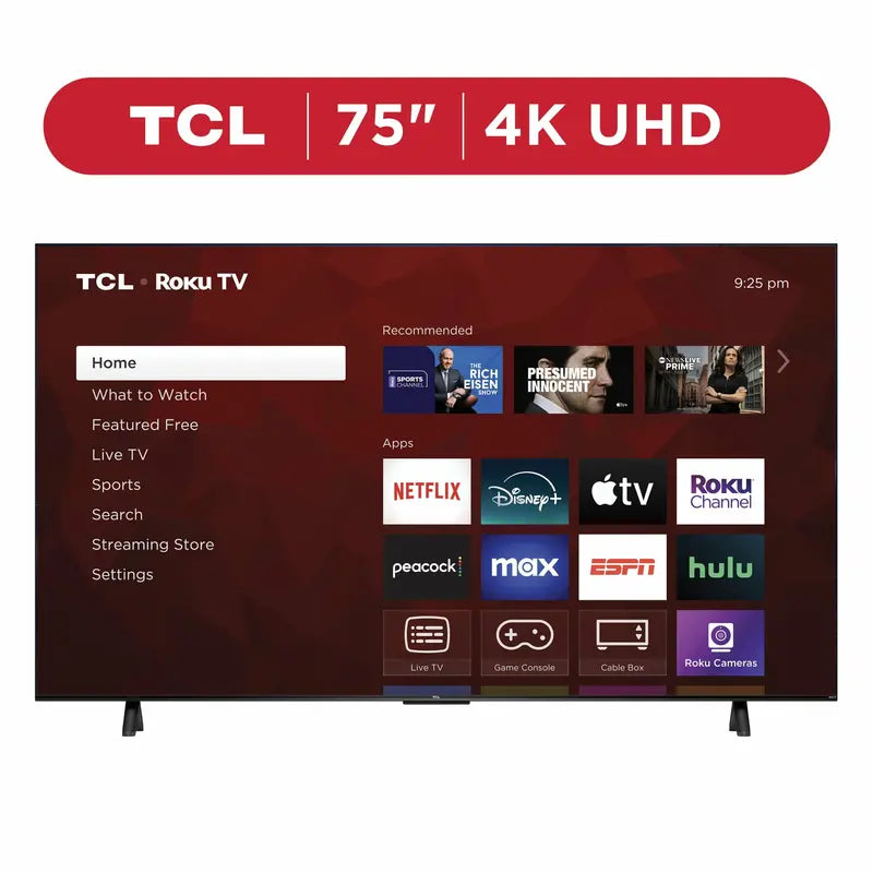 TCL 75″ 4-Series 4K UHD HDR Smart TV with Roku, Voice Control & AirPlay