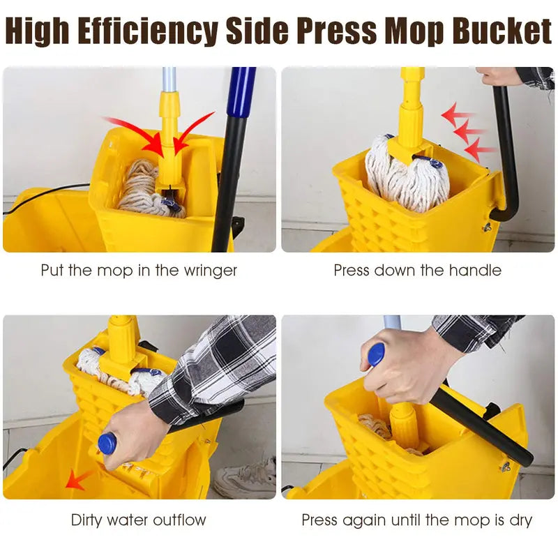 Commercial-Grade Mop Bucket with Wringer  Portable Floor Cleaning System for Home or Public Spaces