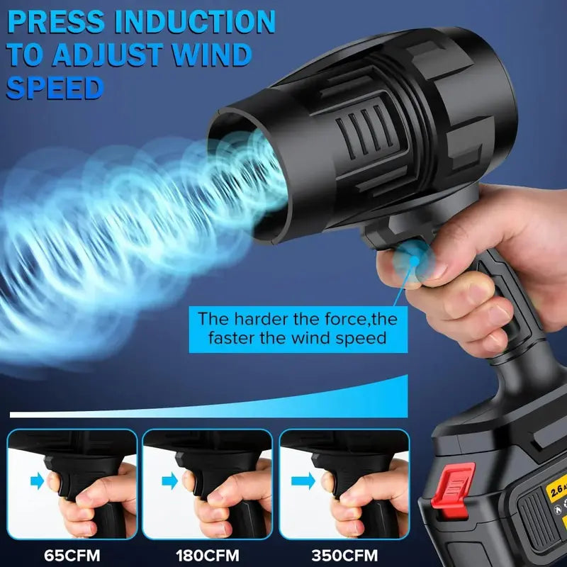 Cordless Electric Leaf Blower  Handheld Turbo Jet Fan with 2x 2.6Ah Batteries, Charger & Outdoor Cleaning Power