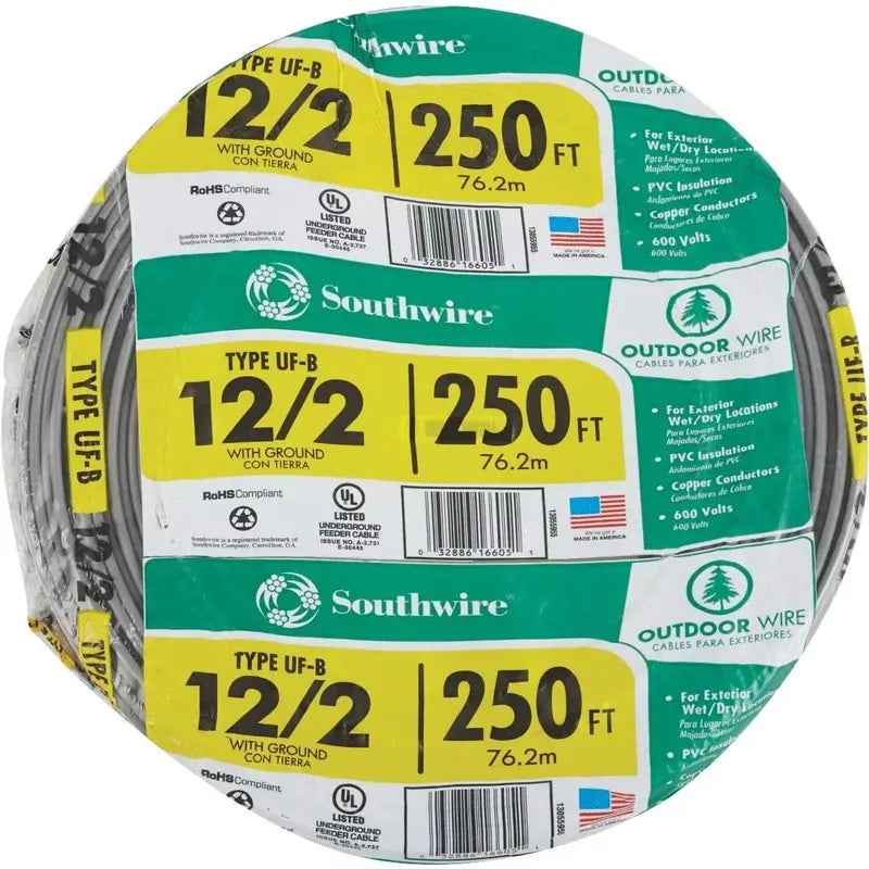Southwire 12-2 UFW/G Wire – 250 ft Gray Underground Feeder Cable
