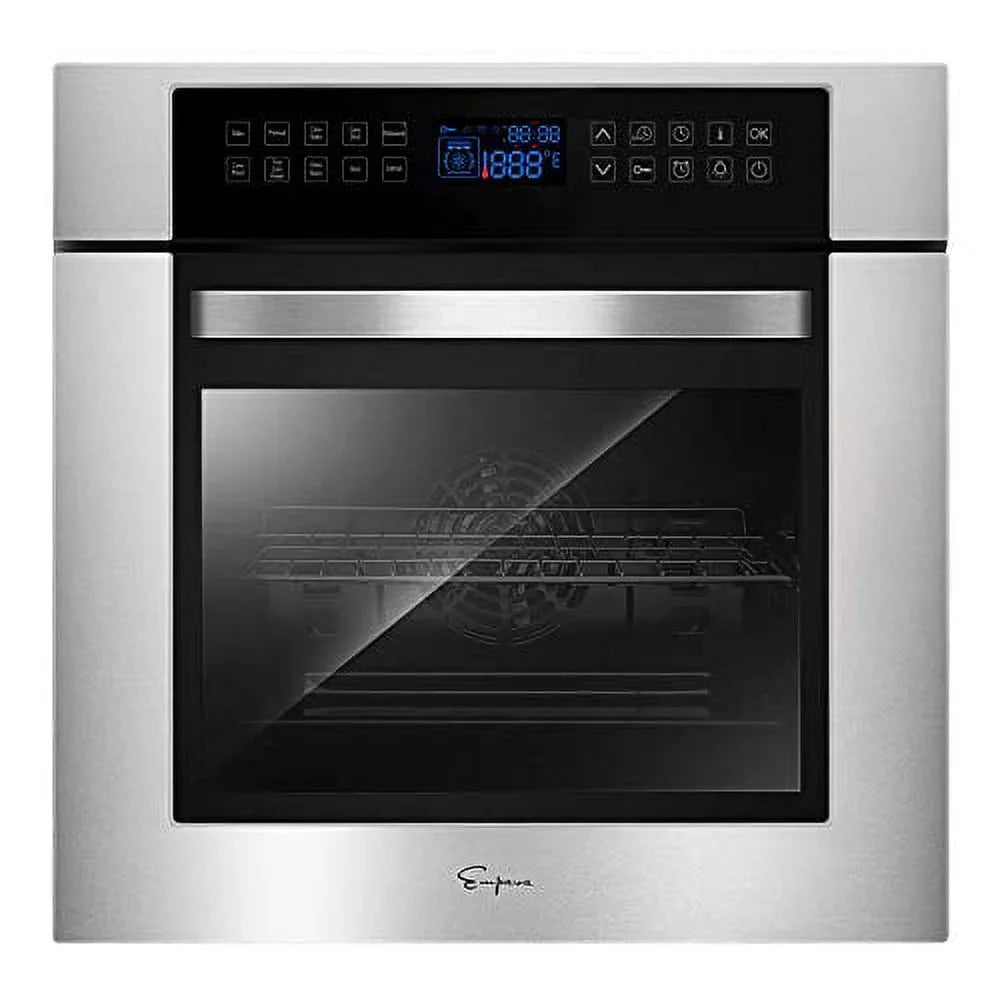 Empava 24 Inch Electric Single Wall Oven 10 Cooking Functions Deluxe 360° ROTISSERIE with Sensitive Touch Control in Stainless Steel