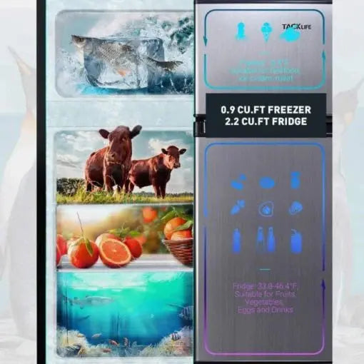 Compact Mini Fridge with Freezer  3.1 Cu Ft, LED Interior Lighting
