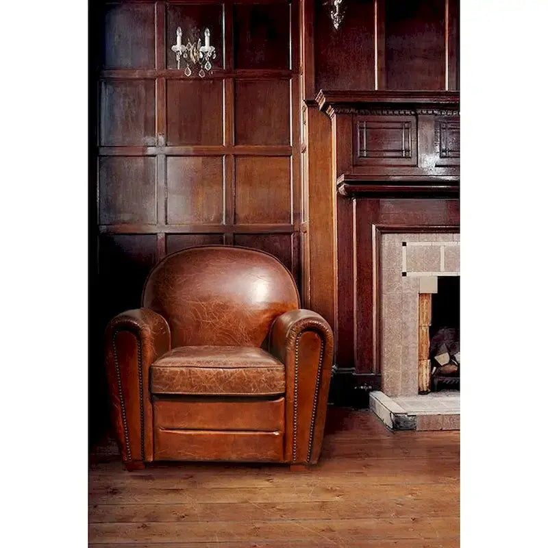 Pasargad Home Genuine Leather Paris Club Chair – Rich Brown Finish