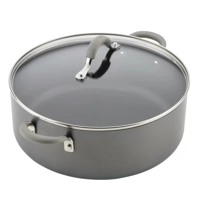Circulon 84569 Elementum 7.5 qt. Hard-Anodized Aluminum Nonstick Stock Pot in Oyster Gray with Glass Lid