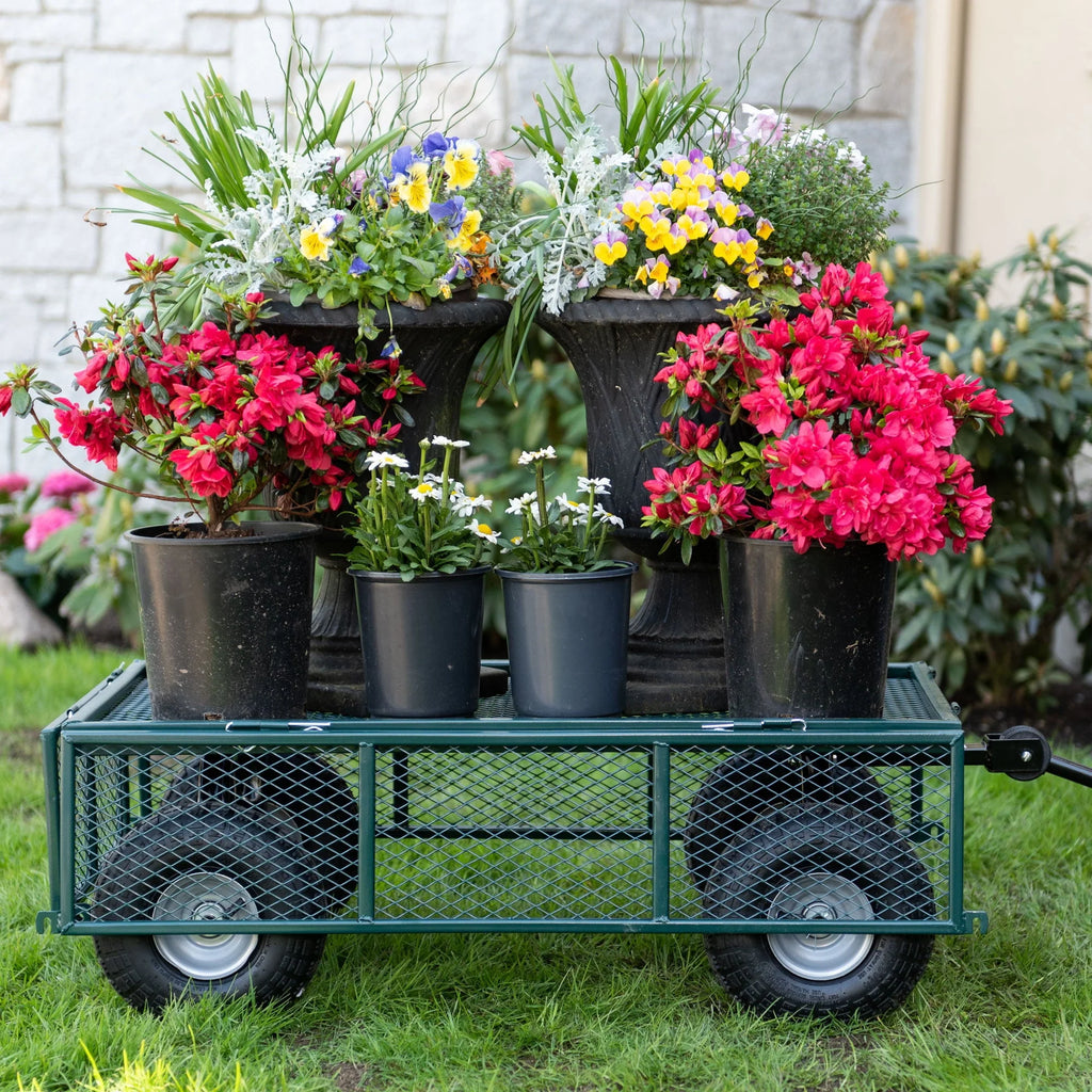 Garden Star 700lb Capacity . 38” x 20” Towable Mesh Garden Utility Cart