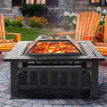 UHOMEPRO 32″ Outdoor Fire Pit Table, Wood Burning with Screen Lid, BBQ Net, Ice Tray, and Cover