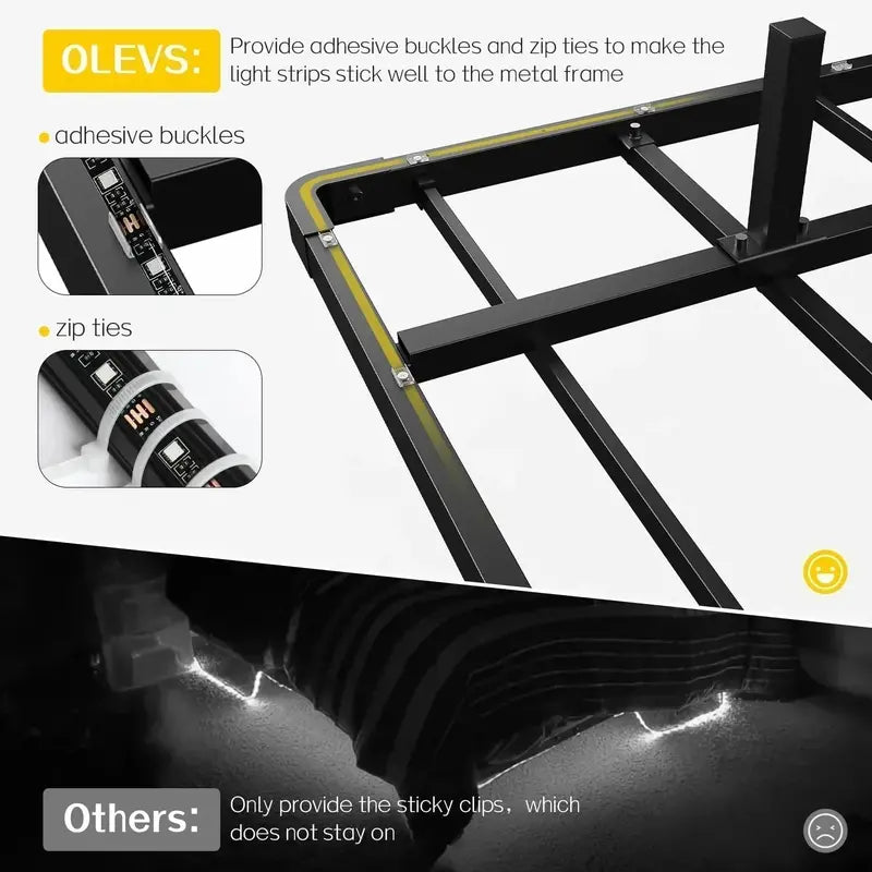 OLEVS Queen Floating Bed Frame – Modern Metal Platform with Integrated Smart LED Lighting