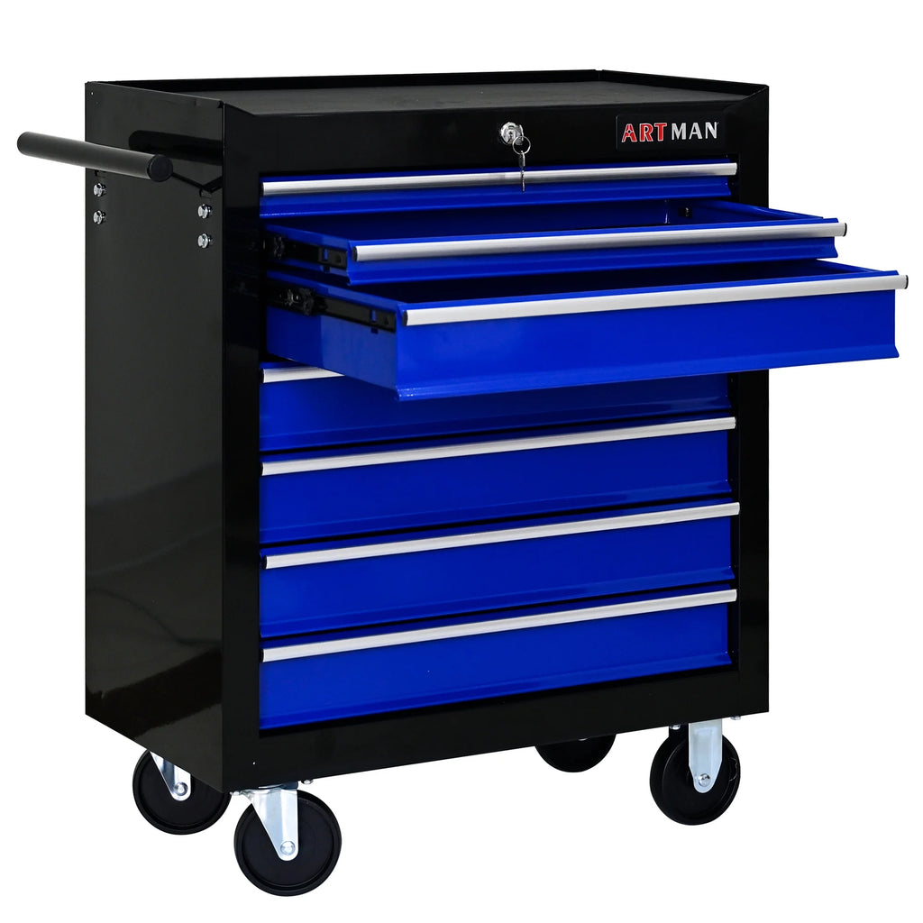 Aukfa Tool Chest, 24.5 in 7 - Drawer Steel Rolling Tool Box on Wheels for Workshop Garage, Red
