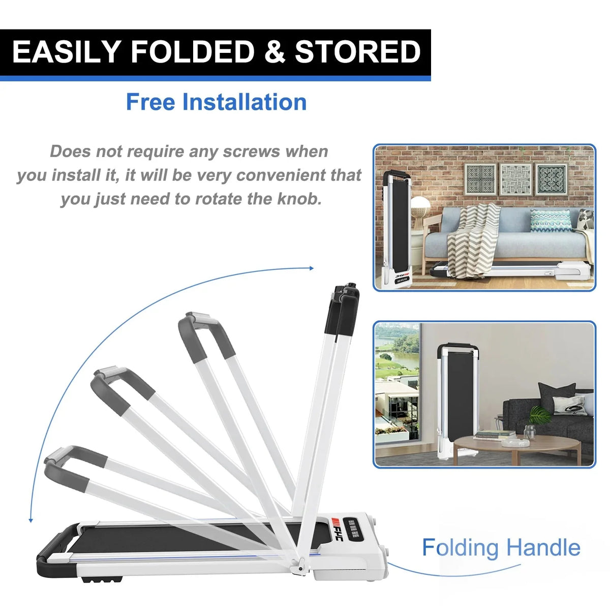 ikayaa FYC 2 in 1 Under Desk Treadmill - 2.5 HP Folding Treadmill for Home, Installation-Free Foldable Treadmill Compact Electric Running Machine, Remote Control & LED Display Walking Running Joggi