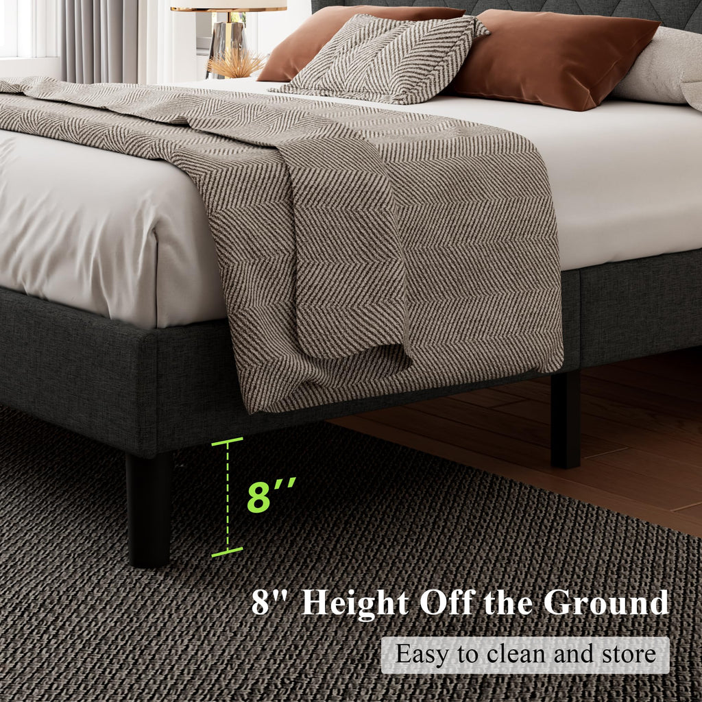 Feonase Full Size Bed Frame with Upholstered Wingback Headboard, Platform Bed and Heavy Duty Wooden Slats Support, Easy Assembly, Noise-Free, No Box Spring Needed, Dark Gray