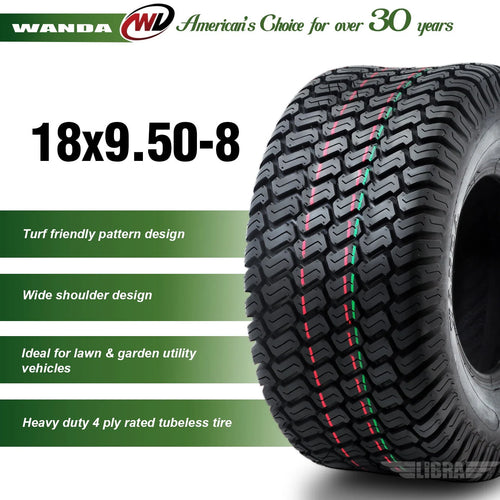 2 New WANDA 18x9.50 - 8 Lawn Mower Utility/ Golf Cart Turf Tires P332 - 13032