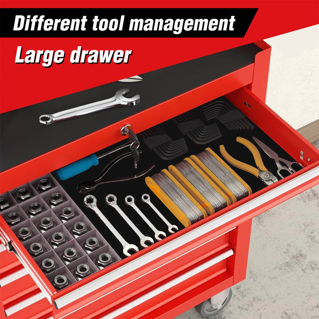 Aukfa Tool Chest, 24.5 in 7 - Drawer Steel Rolling Tool Box on Wheels for Workshop Garage, Red