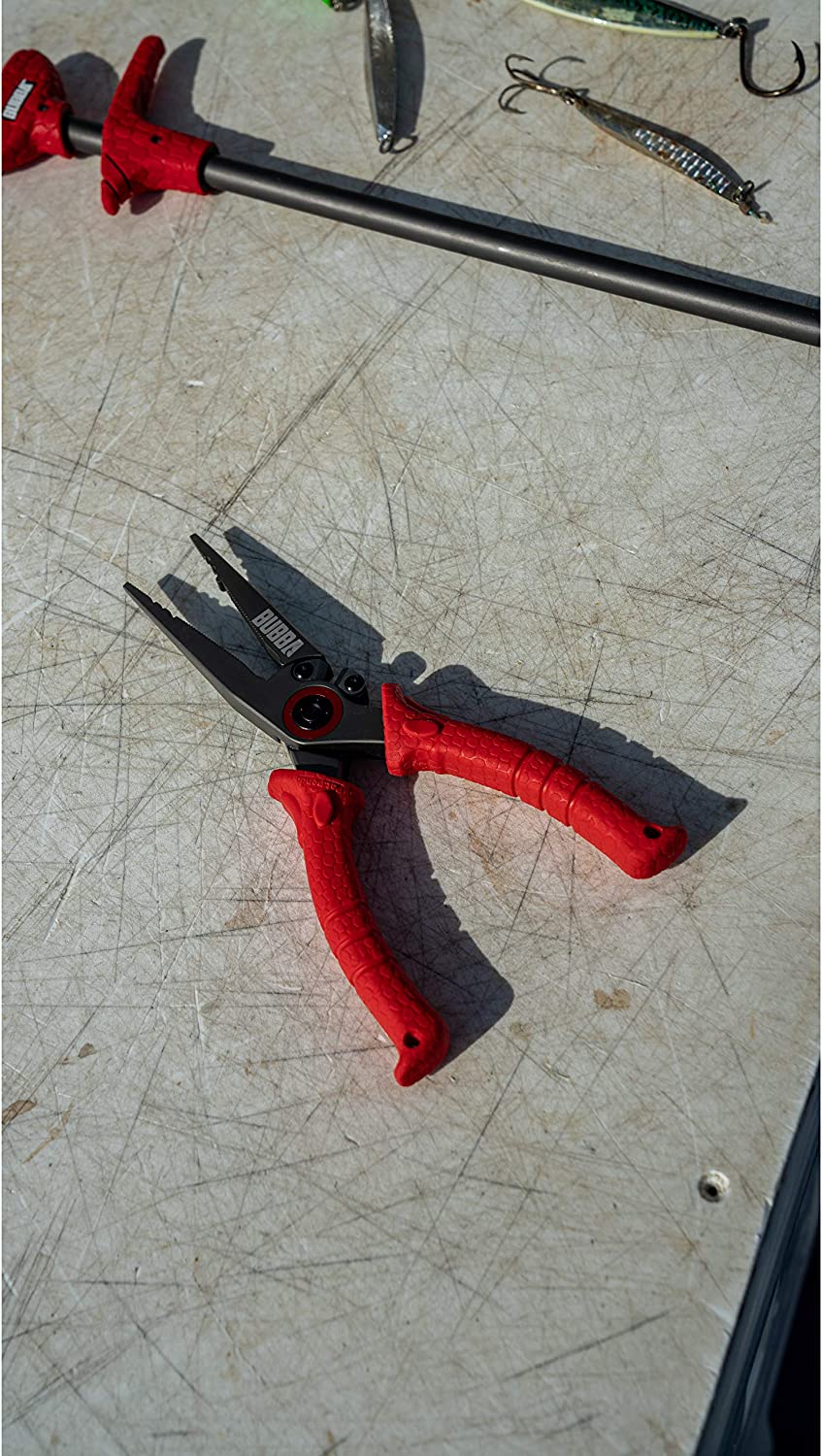 BUBBA 8.5" Stainless Steel Pliers with Non-Slip Handle . Spring Loaded with Crimping Tools and Anvil Cutters Lanyard Hole and Sheath