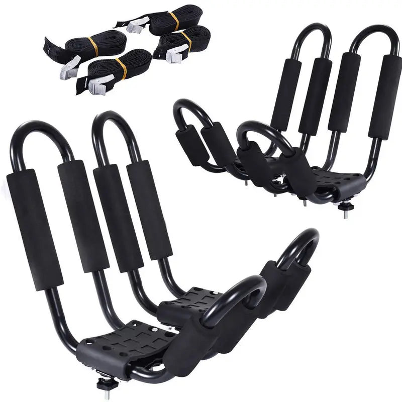 Universal J-Bar Kayak Roof Rack System – Includes 2 Pairs & 4 Heavy-Duty Tie-Down Straps