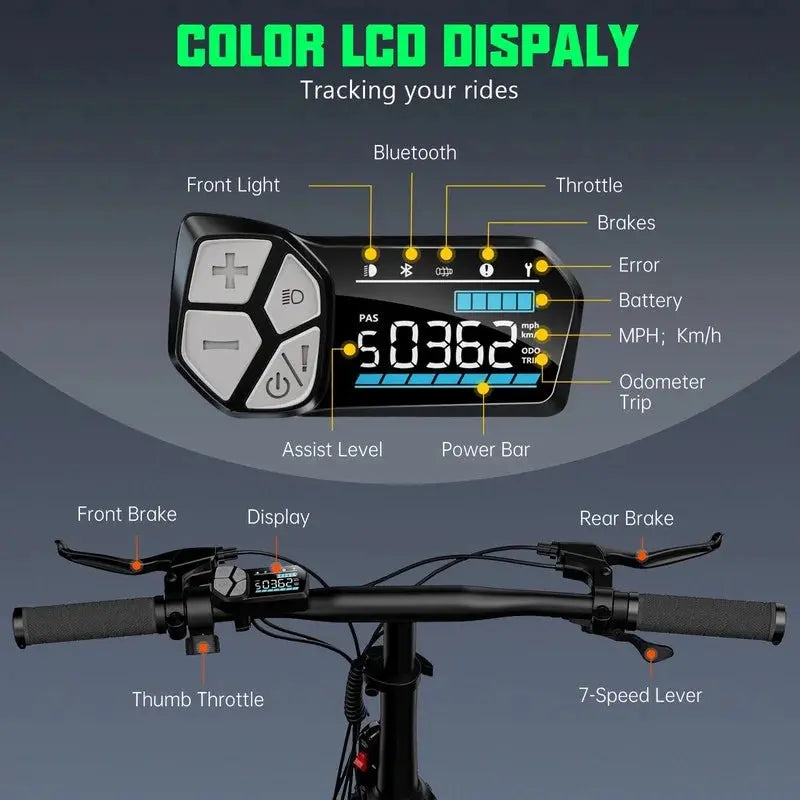 TST Buddy Pro 750W Foldable Electric Bike, 20″ Fat Tire, 48V 13Ah Battery, Dual Suspension, LCD Display, Black