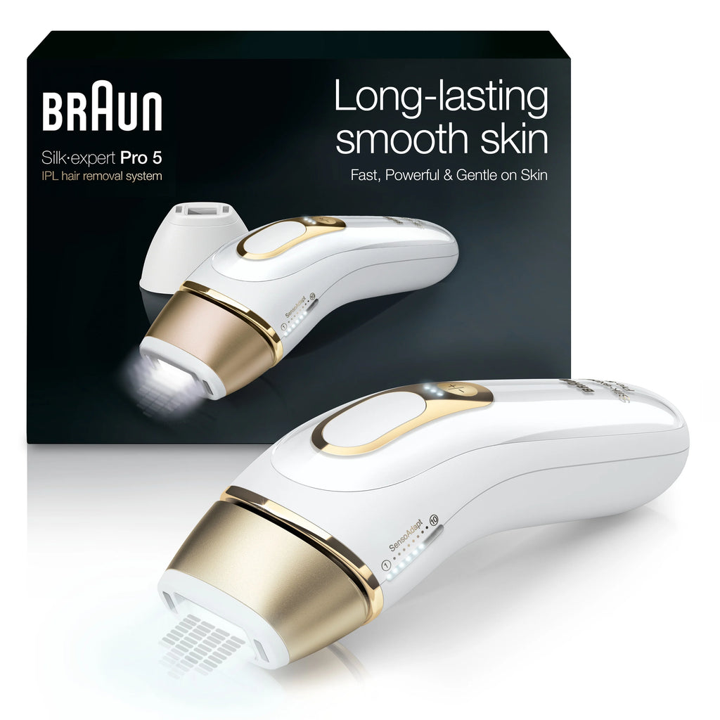 Braun PL5147 Silk Expert Pro5 IPL Hair Removal Device for Women & Men, White-Gold