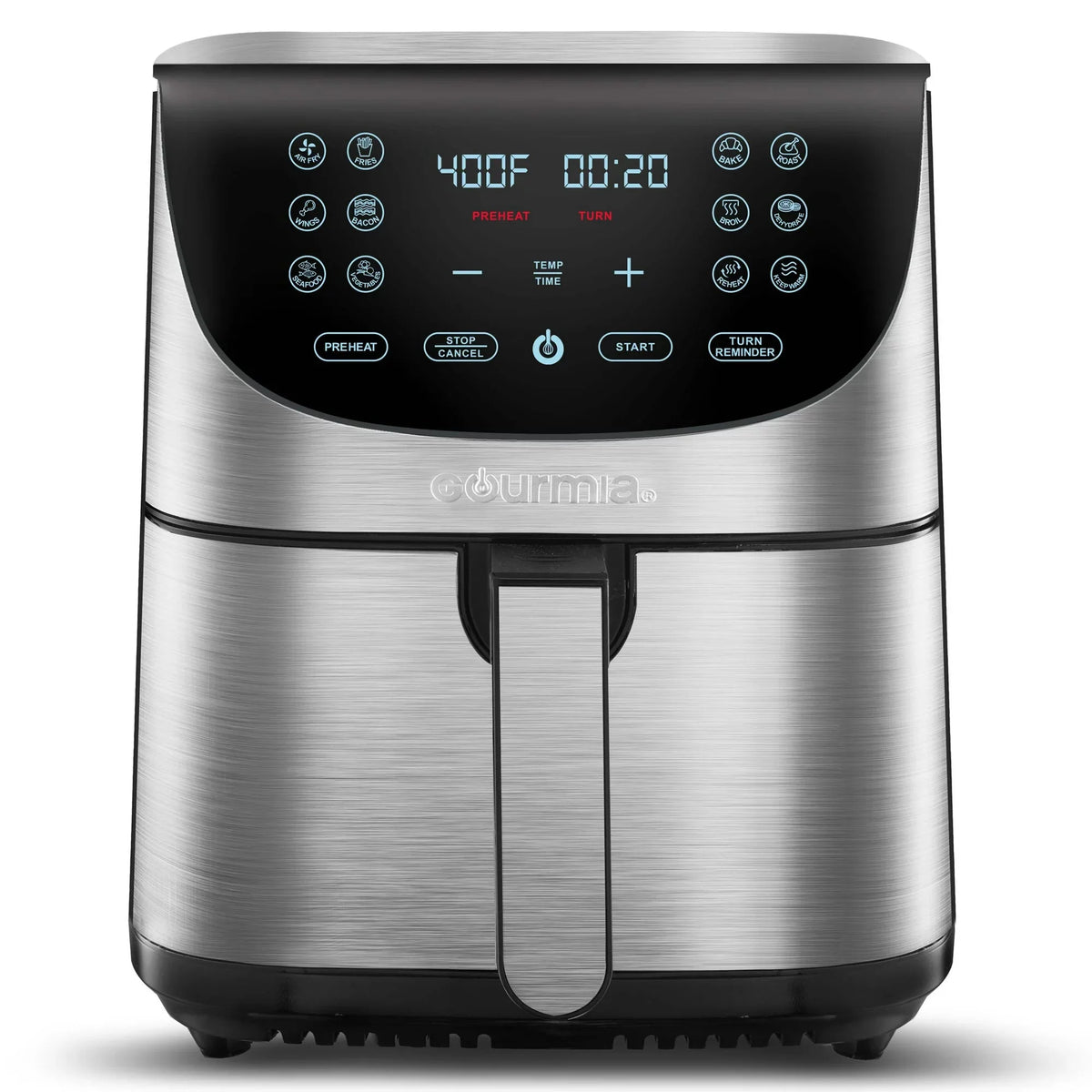 Gourmia 7-Qt Digital Air Fryer with Guided Cooking . Easy Clean . Stainless Steel