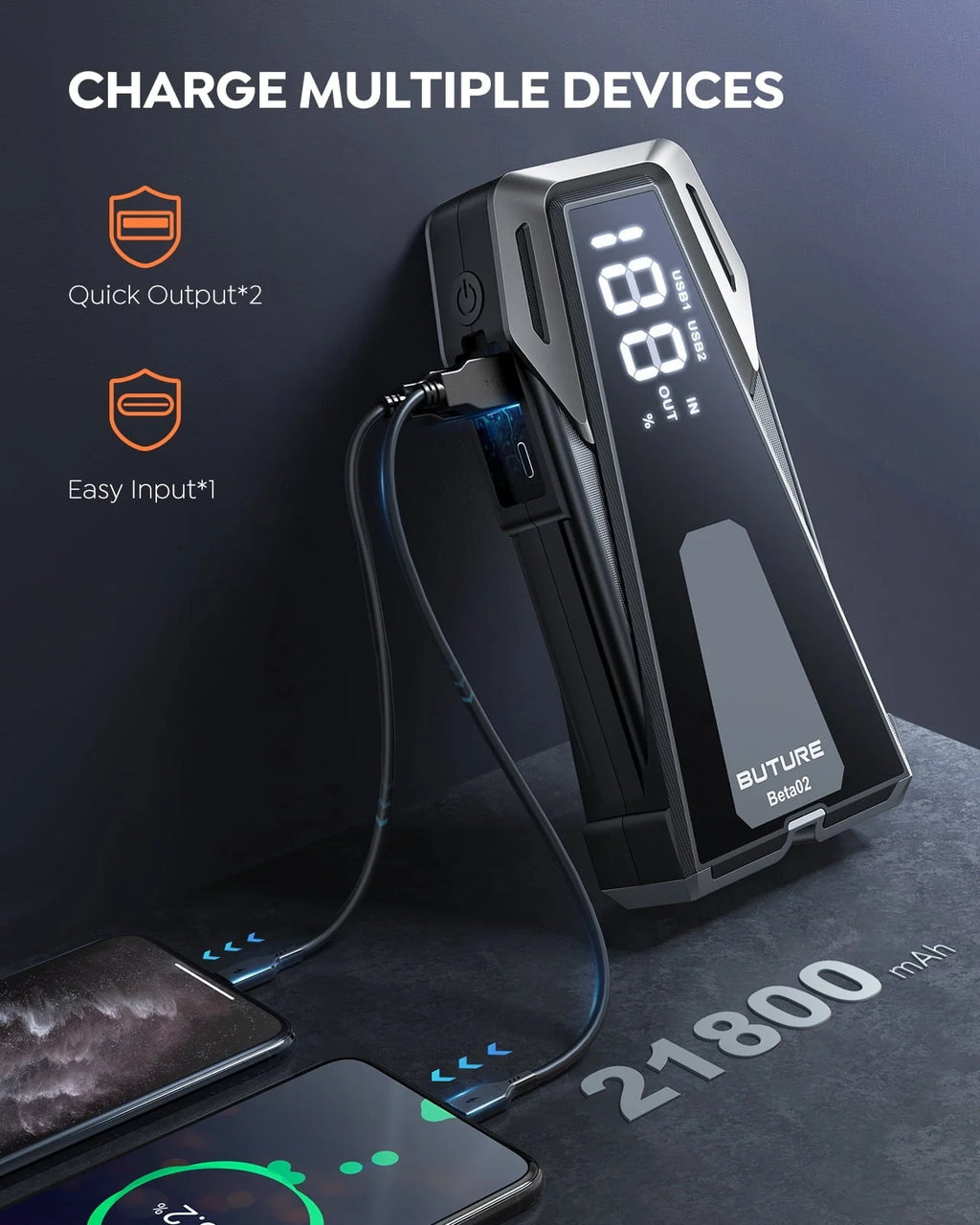 Car Jump Starter Booster 2500A 21800mAh Powerful Car Battery Jump Starter With Large Display Lighting Charging Function Safe/Durable/Portable Buture