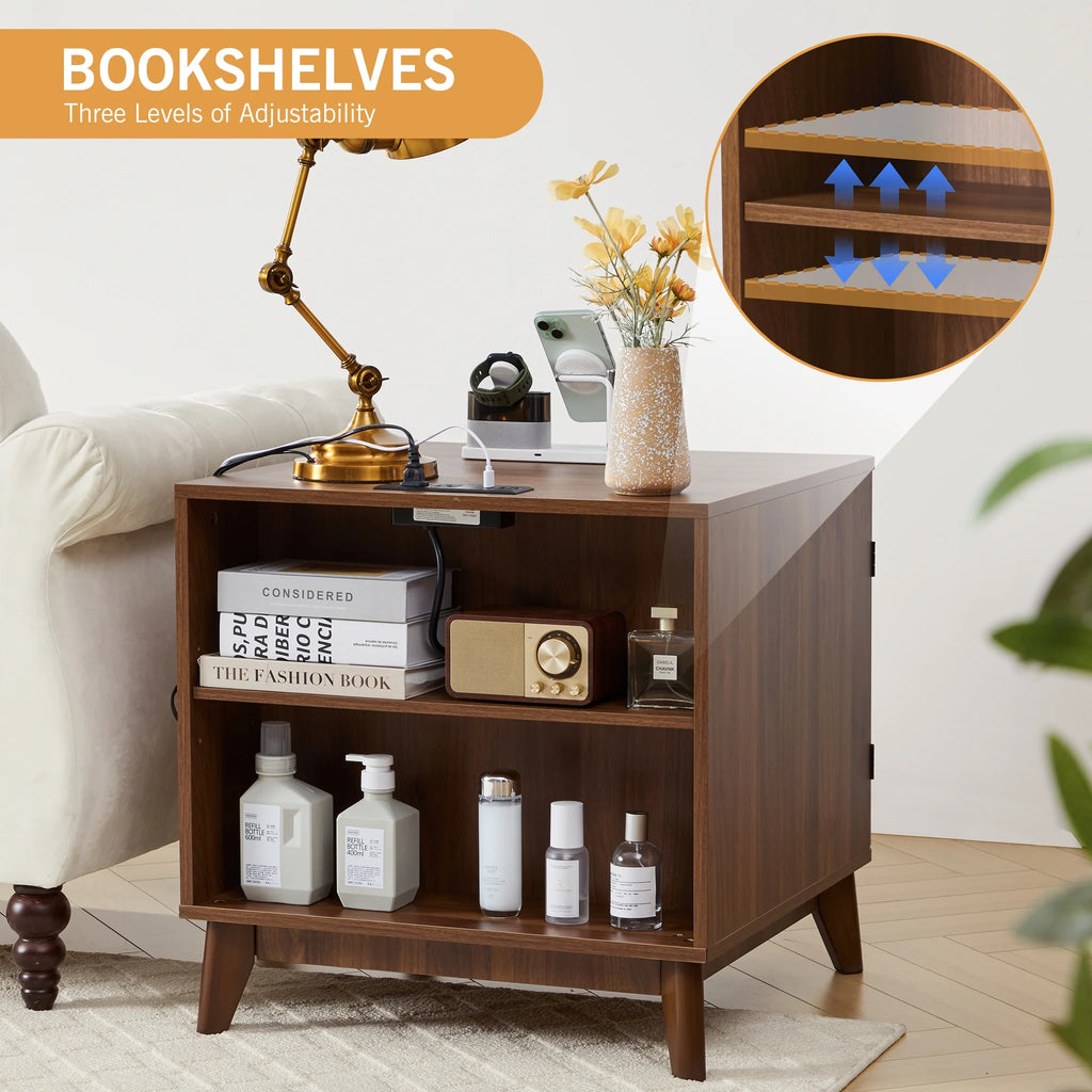 YOCWO Fluted Nightstand for Bedroom Set of 2, Wood Bedside Table Set of 2 with Drawers, Black